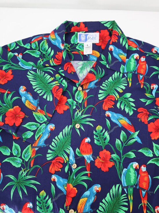 RJC Other - RJC Hawaiian Shirt Mens Large Cotton Parrots Floral Print Short Sleeve Button Up